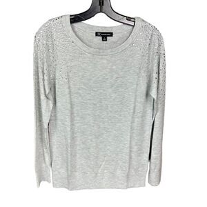 INC International Concepts Sweater Crew Neck Long Sleeve Grey Embellished Small